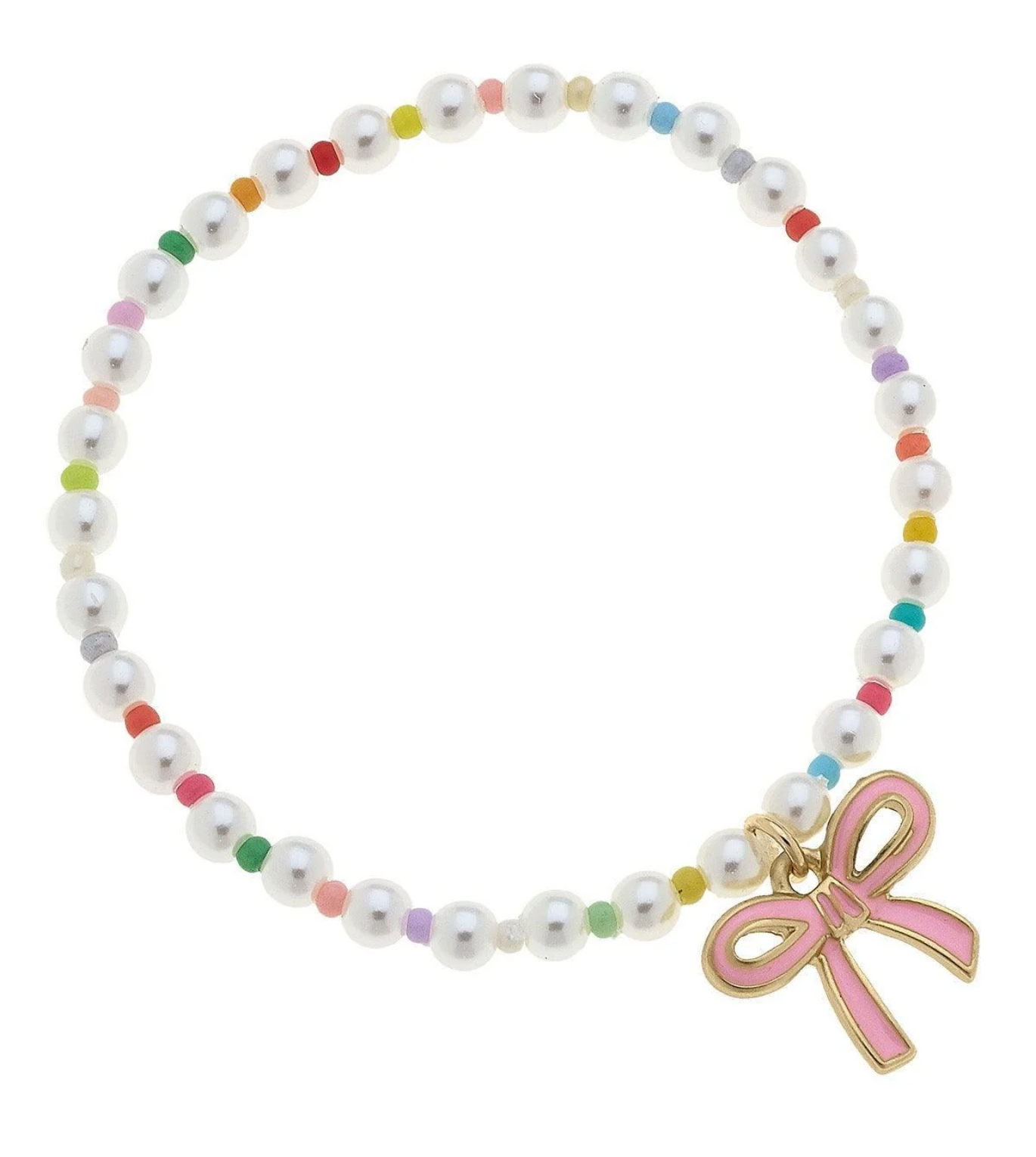 Girl Beaded Pearl Bracelet with Pink Bow