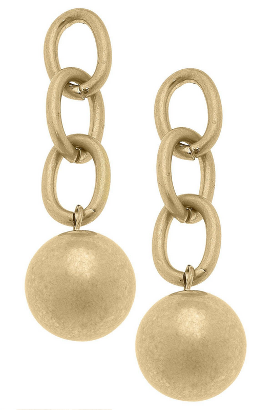 Ball and Chain Drop Earrings - Worn Gold