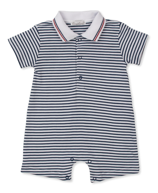 Navy Stripes - Baby Playsuit with Collar