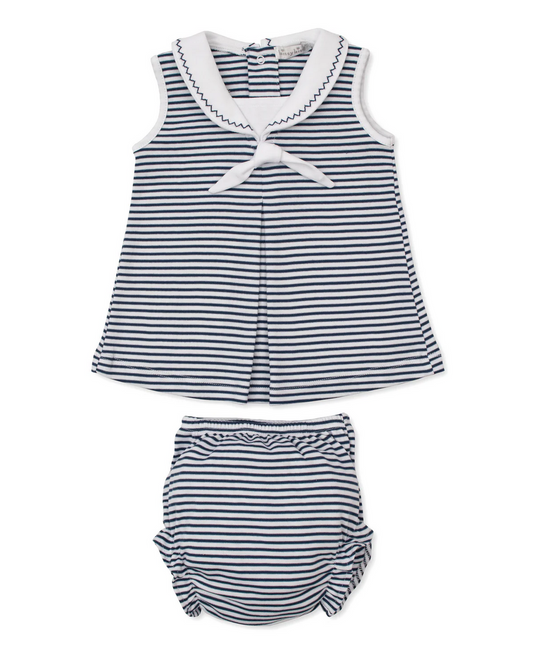 Navy Stripes - Baby Dress Set with Sailor Inspired Collar