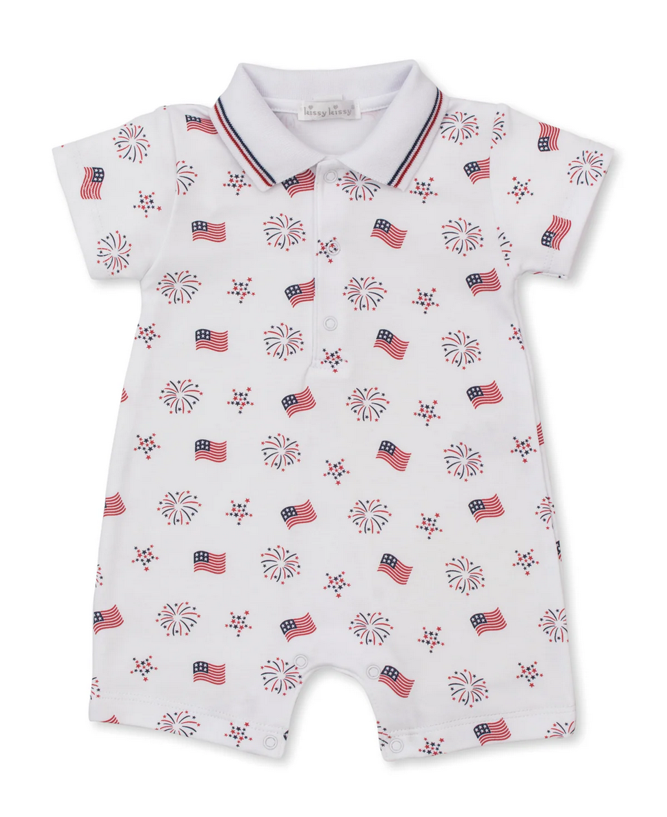 American Flags - Baby Playsuit with Collar