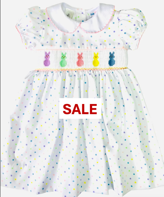 Polka Dot Dress with Smocked Bunnies