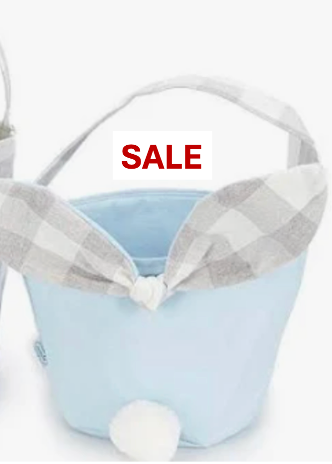 Blue Easter Basket with Gray Check Bunny Ears