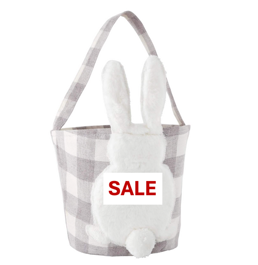 Gray Check Easter Basket with Bunny