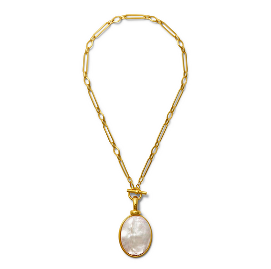 Catherine Canino - Gold Necklace with large Mother of Pearl Medallion