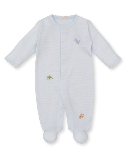 Kissy Kissy - Hand Embroidered Dinosaur - Light Blue Footie