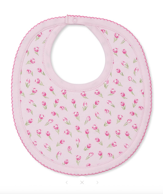 Kissy Kissy - Pink Baby Bib in Tulips