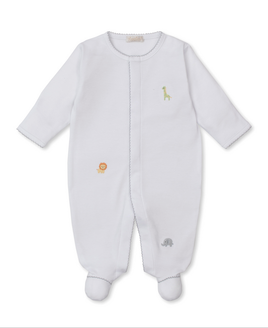 Kissy Kissy - Hand Embroidered Footie - White Safari