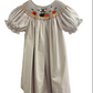 Rosalina - Khaki Smocked Dress with Witch and Pumpkins
