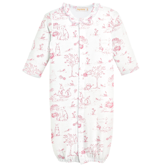 Baby Club Chic - Pink Toile Bunnies - Converter Gown with Ruffle Trim