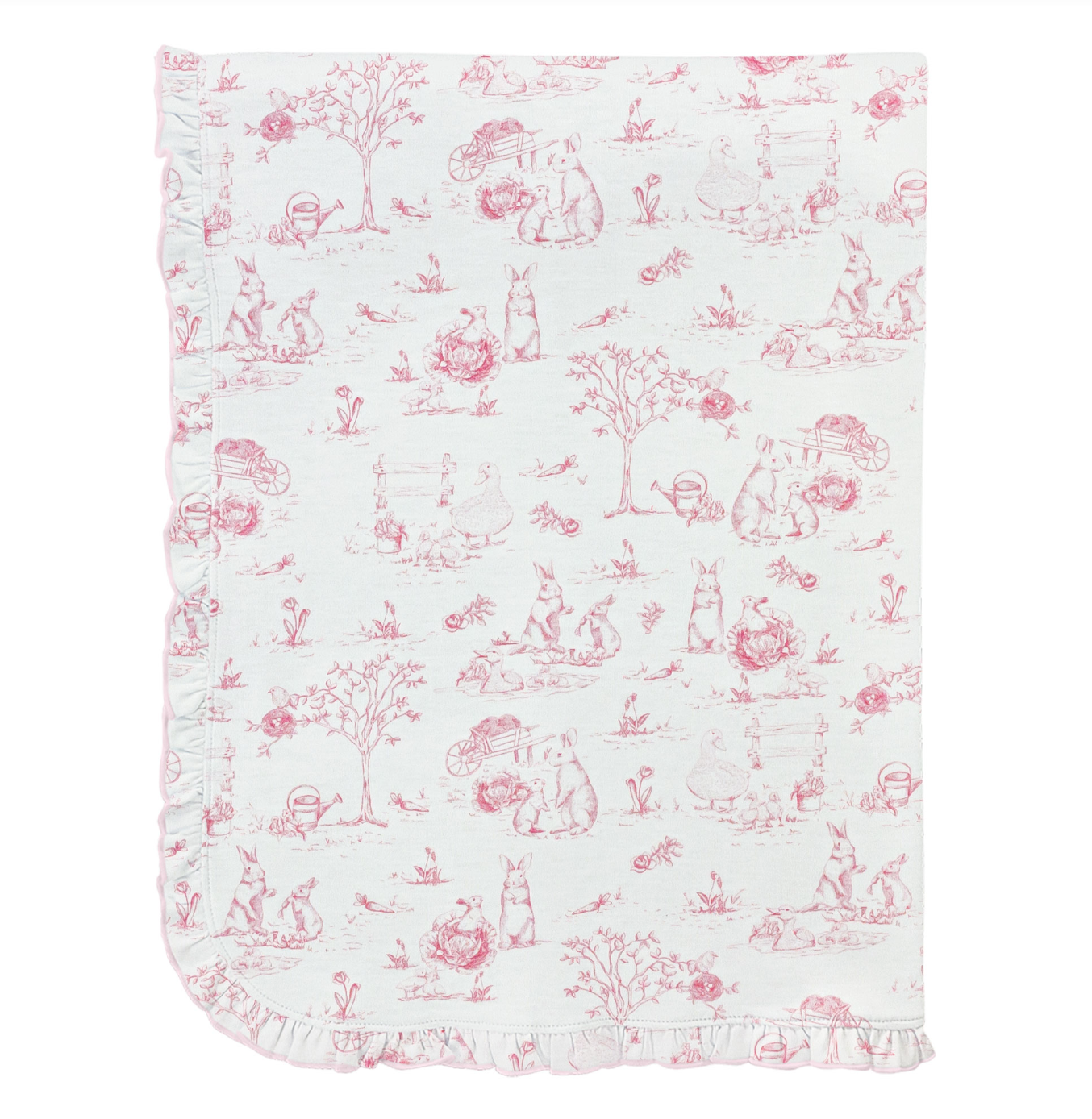 Baby Club Chic - Pink Toile Bunnies - Receiving Blanket - Ruffle Trim