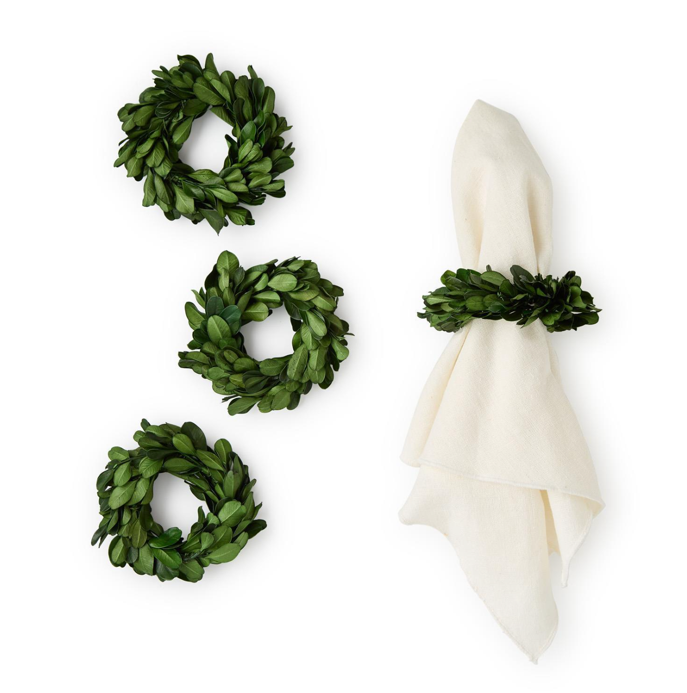 Preserved Boxwood Wreath Napkin Rings - Set of 4