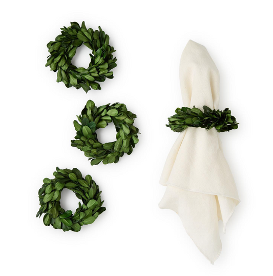 Preserved Boxwood Wreath Napkin Rings - Set of 4