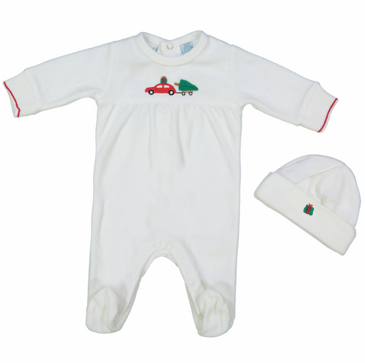 Feltman Brothers - Velour Romper and Hat with Christmas Motif