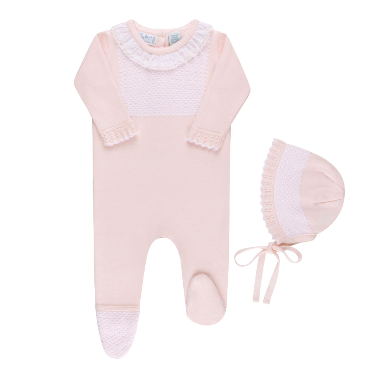 Feltman Brothers - Jacquard Ruffled Knit Romper & Bonnet