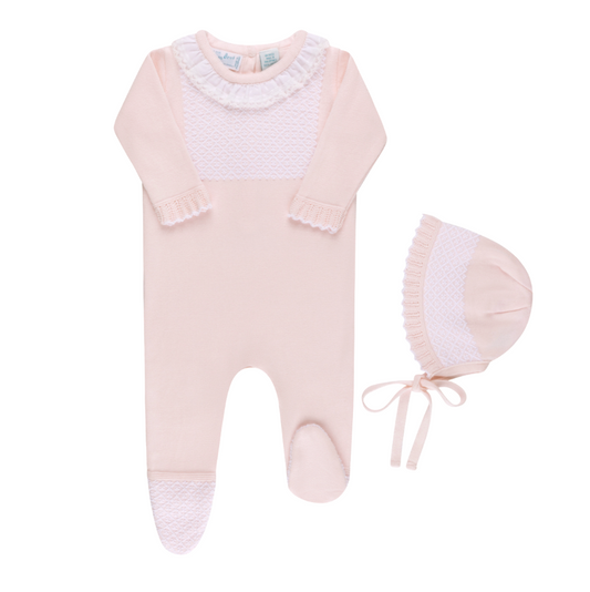 Feltman Brothers - Jacquard Ruffled Knit Romper & Bonnet