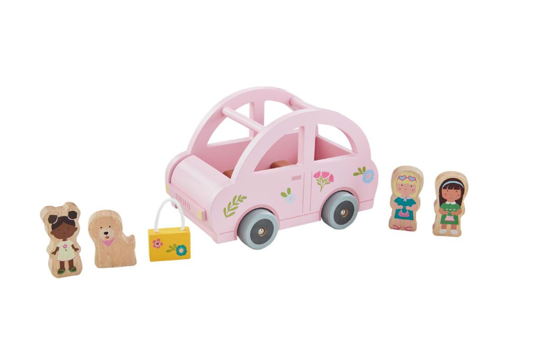 Wood Vehicle with Passengers - Yellow Bus or Pink Car