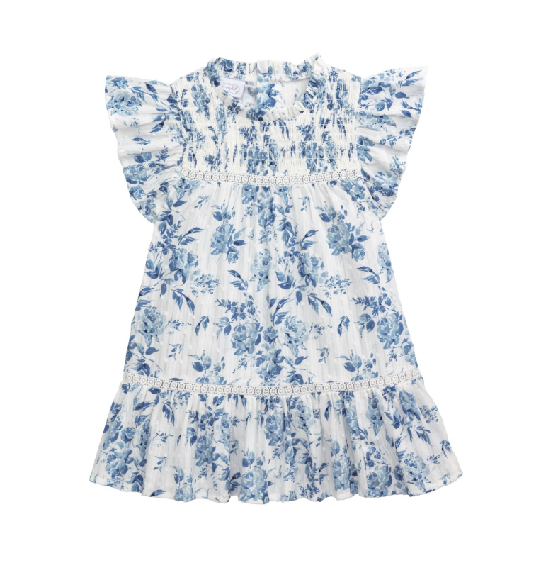 Blue Floral Smocked Dress