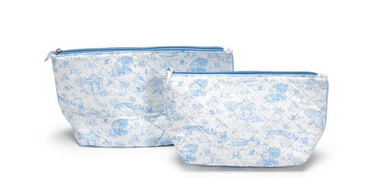 Toile Quilted Pouch - Blue - Two Sizes