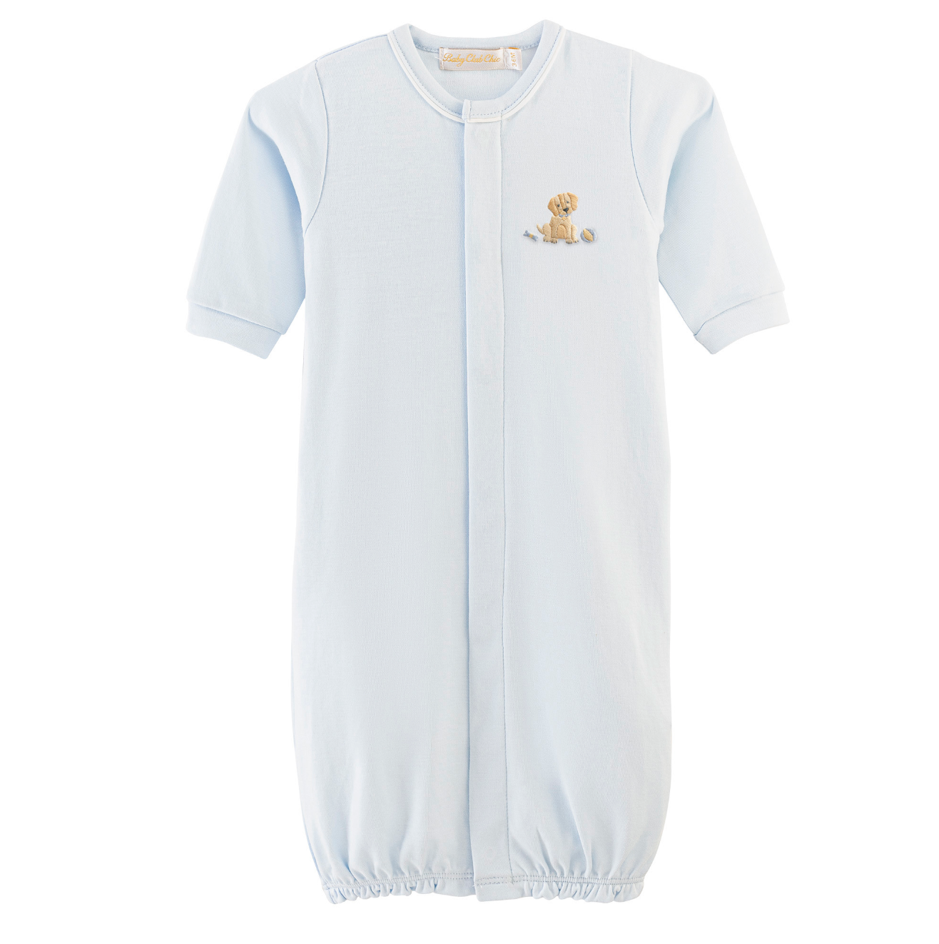 Baby Club Chic - Embroidered Dog on Blue Collection - Bib, Hat, Outfit, Blanket