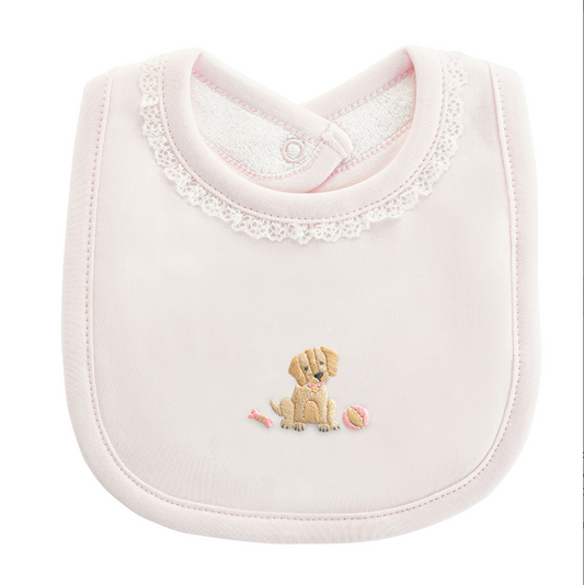Baby Club Chic - Embroidered Dog on Pink Collection - Bib, Hat, Outfit, Blanket