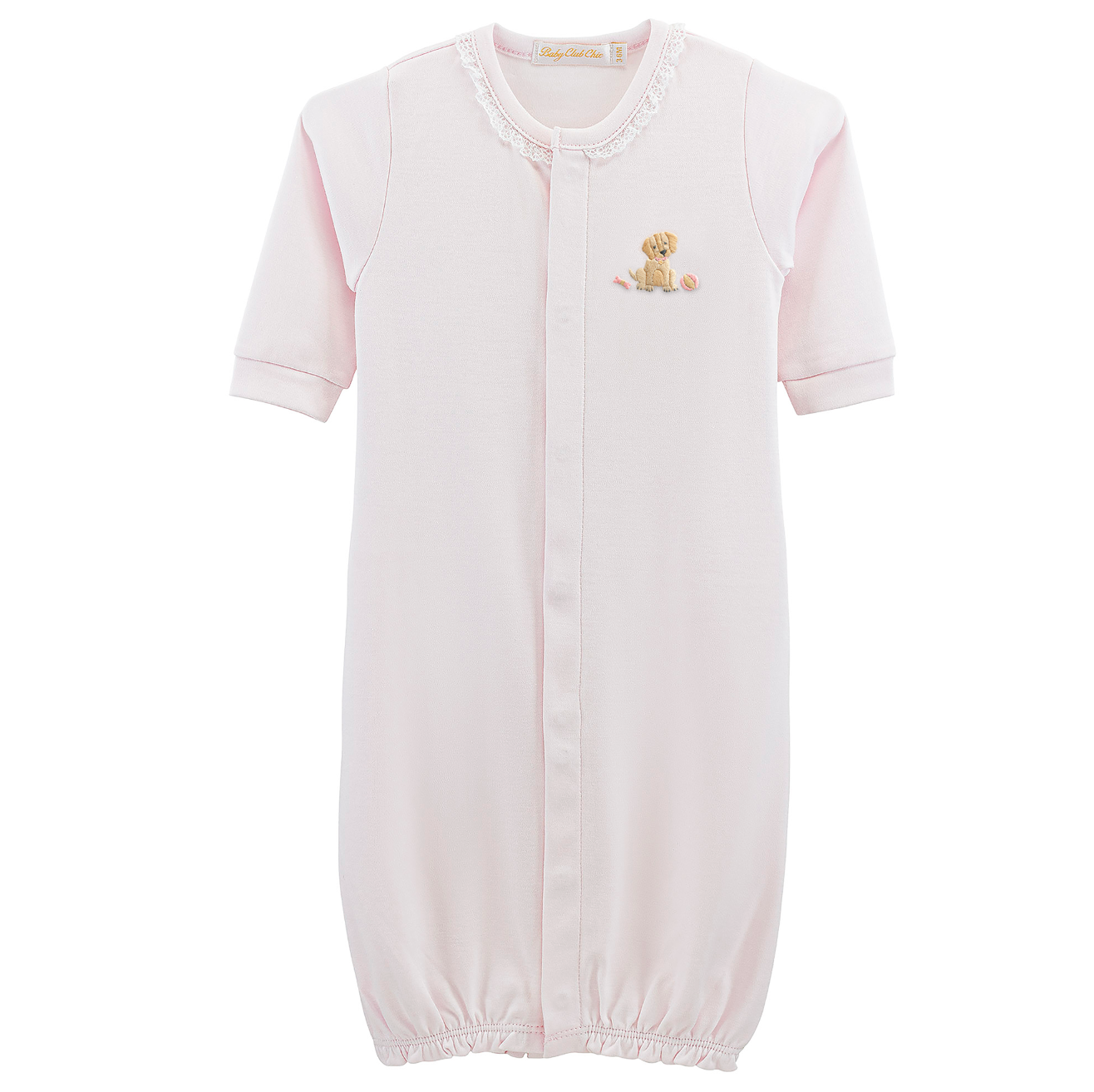 Baby Club Chic - Embroidered Dog on Pink Collection - Bib, Hat, Outfit, Blanket