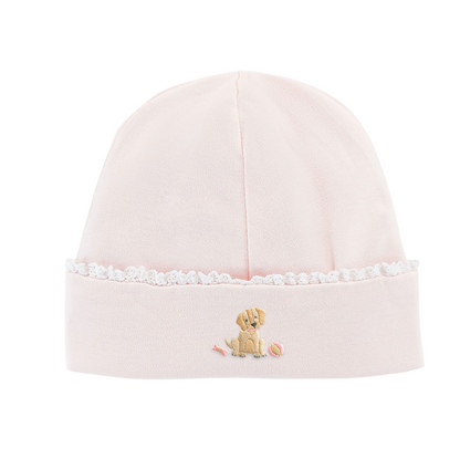 Baby Club Chic - Embroidered Dog on Pink Collection - Bib, Hat, Outfit, Blanket