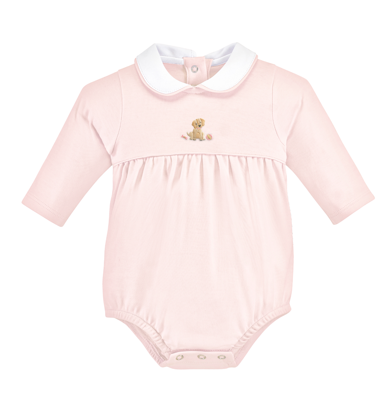 Baby Club Chic - Embroidered Dog on Pink Collection - Bib, Hat, Outfit, Blanket