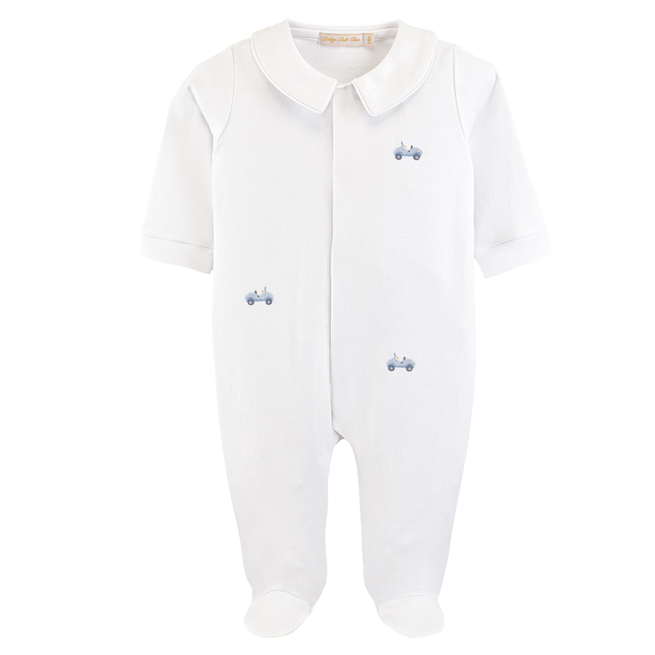 Baby Club Chic - Embroidered Cars on White Collection - Bib, Outfit, Blanket