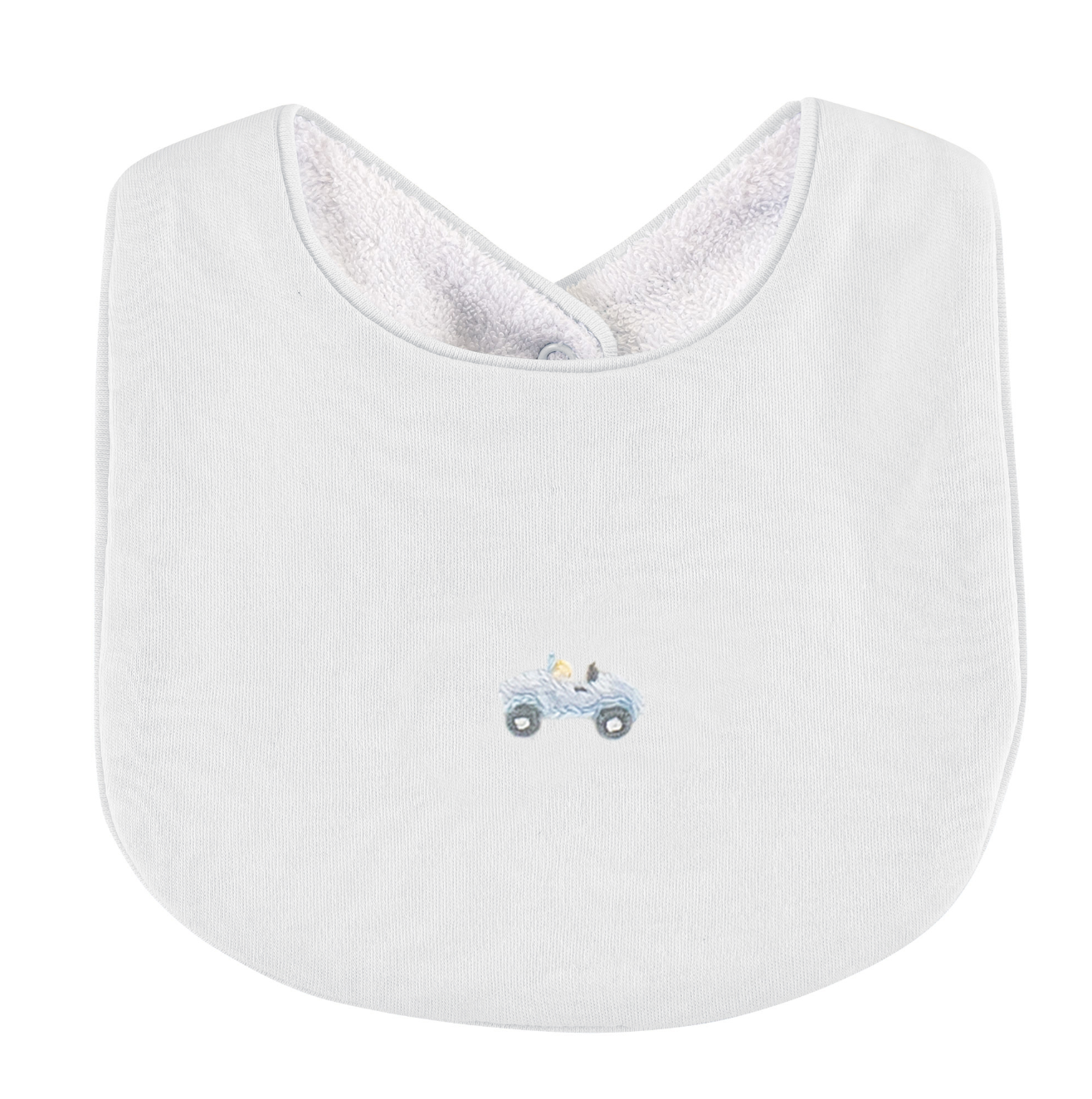 Baby Club Chic - Embroidered Cars on White Collection - Bib, Outfit, Blanket