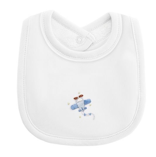 Baby Club Chic - Embroidered Airplane - Bib - White
