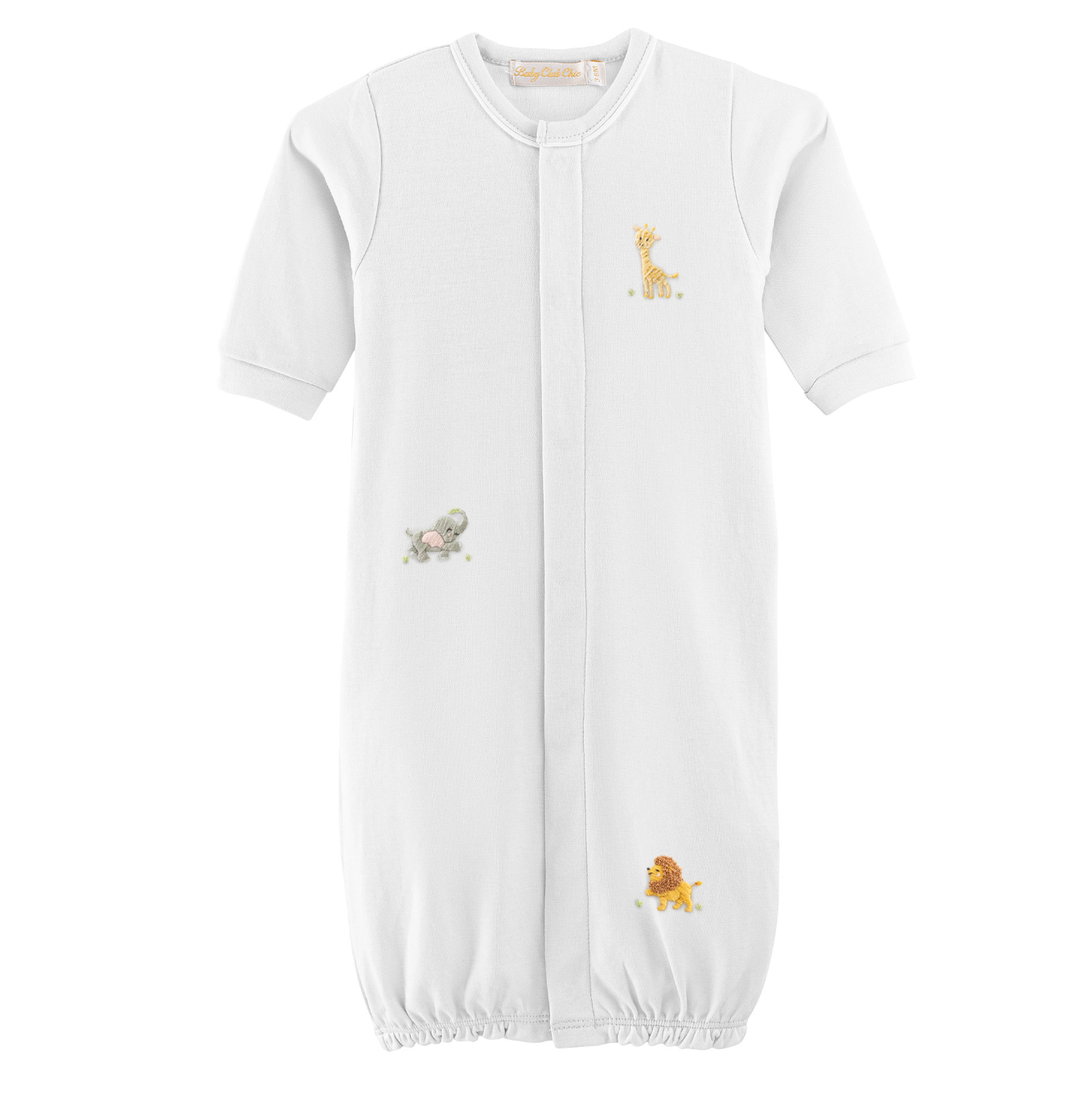 Baby Club Chic - Embroidered Safari on White Collection - Bib, Hat, Outfit, Blanket