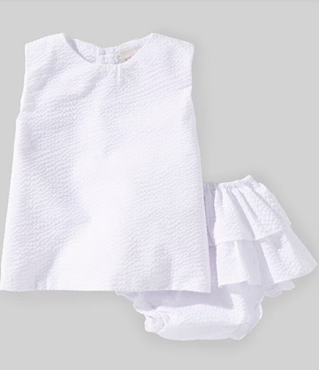Petit Ami - White Seersucker - Shortall or Popover Top with Bloomers