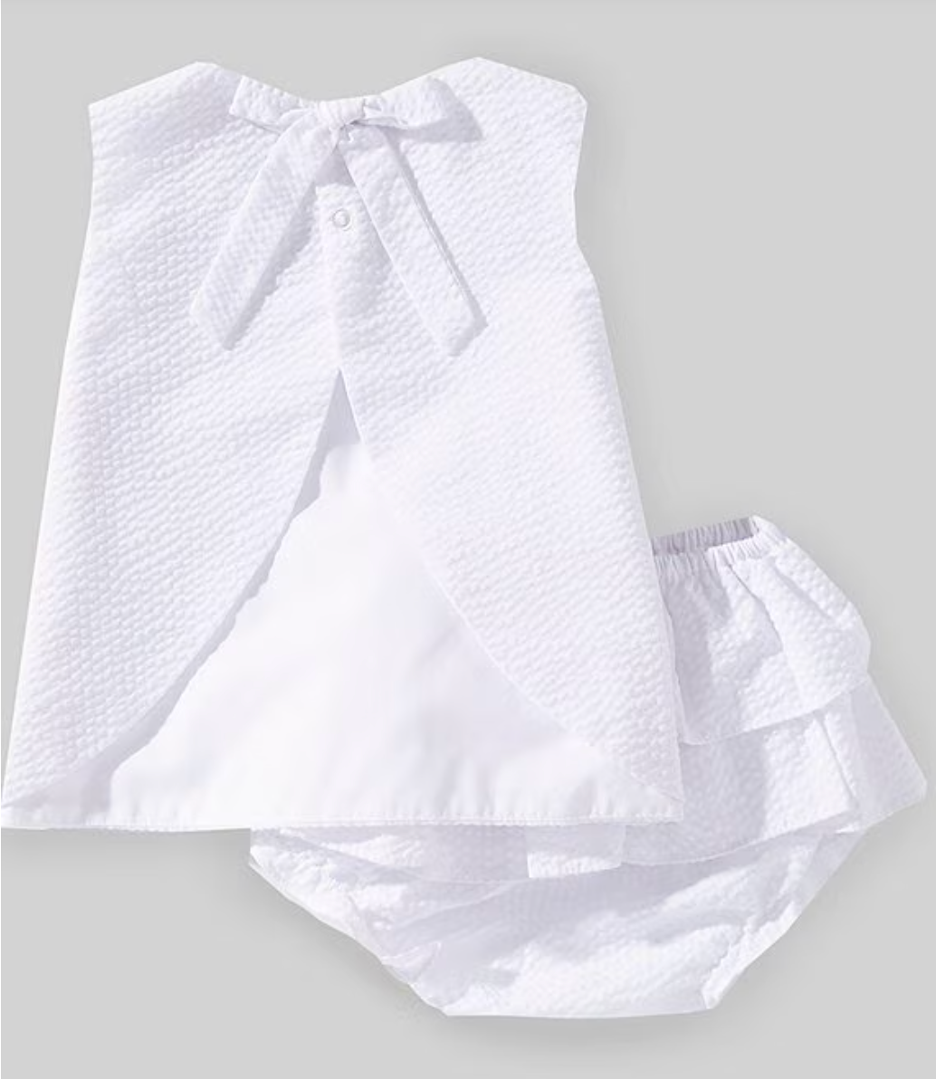 Petit Ami - White Seersucker - Shortall or Popover Top with Bloomers