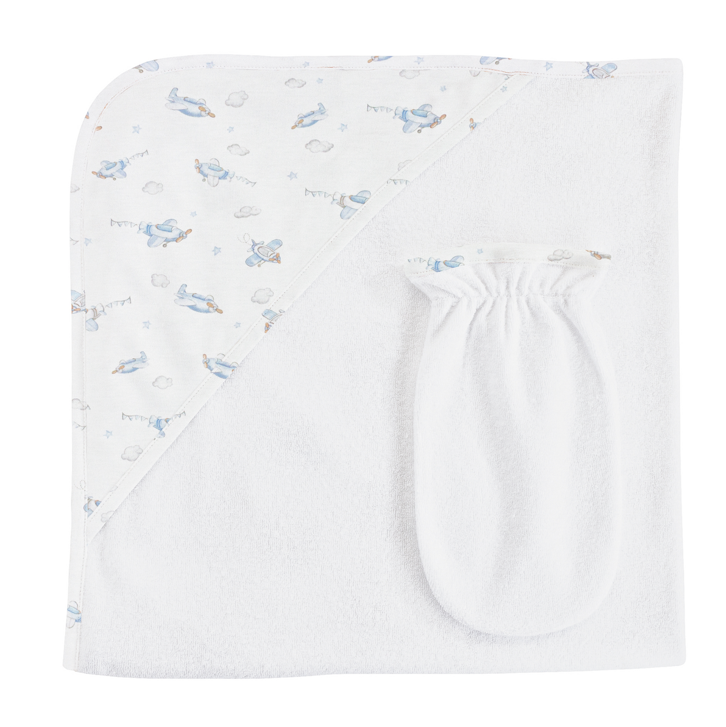 Baby Club Chic - Airplane - Hooded Towel with Mitt Set