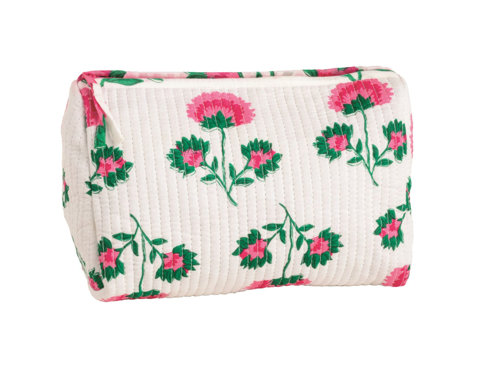 Floral Block Print Pouch - White or Pink