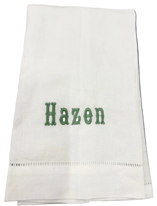 Hemstitched White Linen Guest Towel