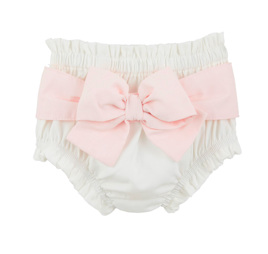 White Diaper Cover with Pink Bow