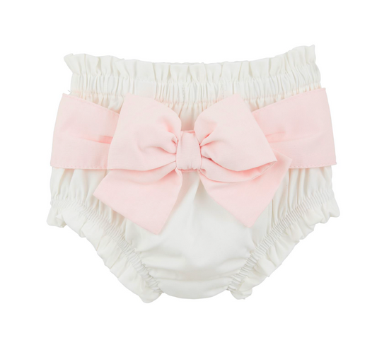 White Diaper Cover with Pink Bow