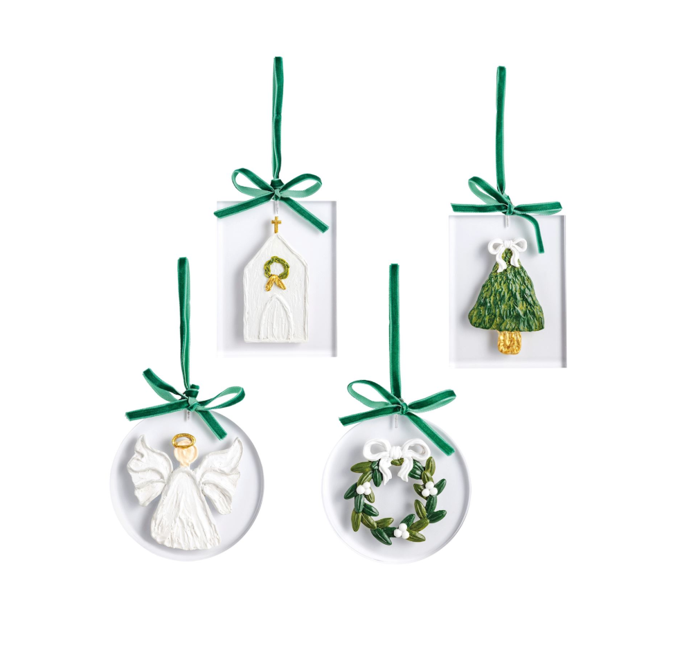 White Christmas Painted Acrylic Ornaments