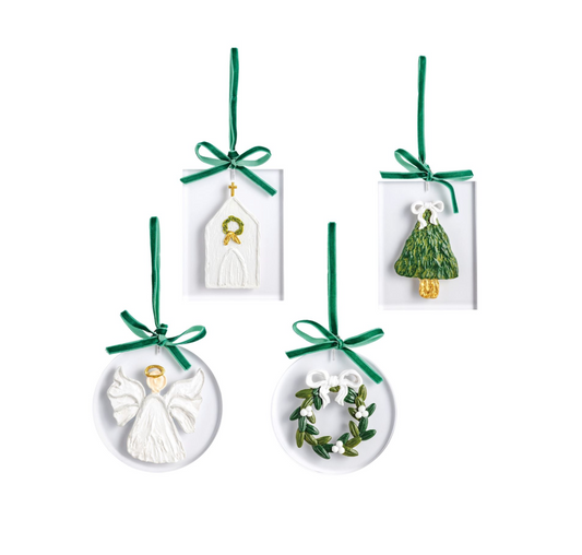 White Christmas Painted Acrylic Ornaments