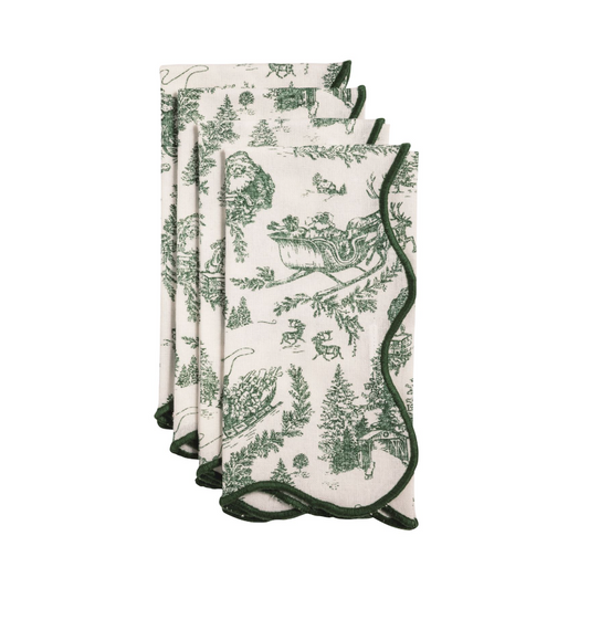 Green Toile Christmas Cloth Napkins - Set of 4