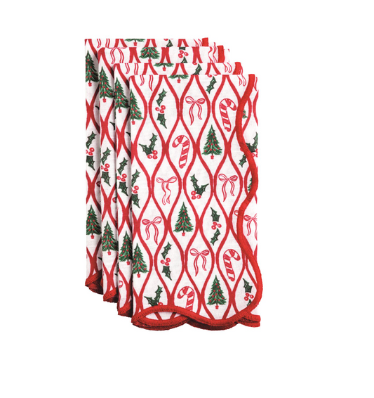 Christmas Tree Red Bow Cloth Napkins - Set of 4