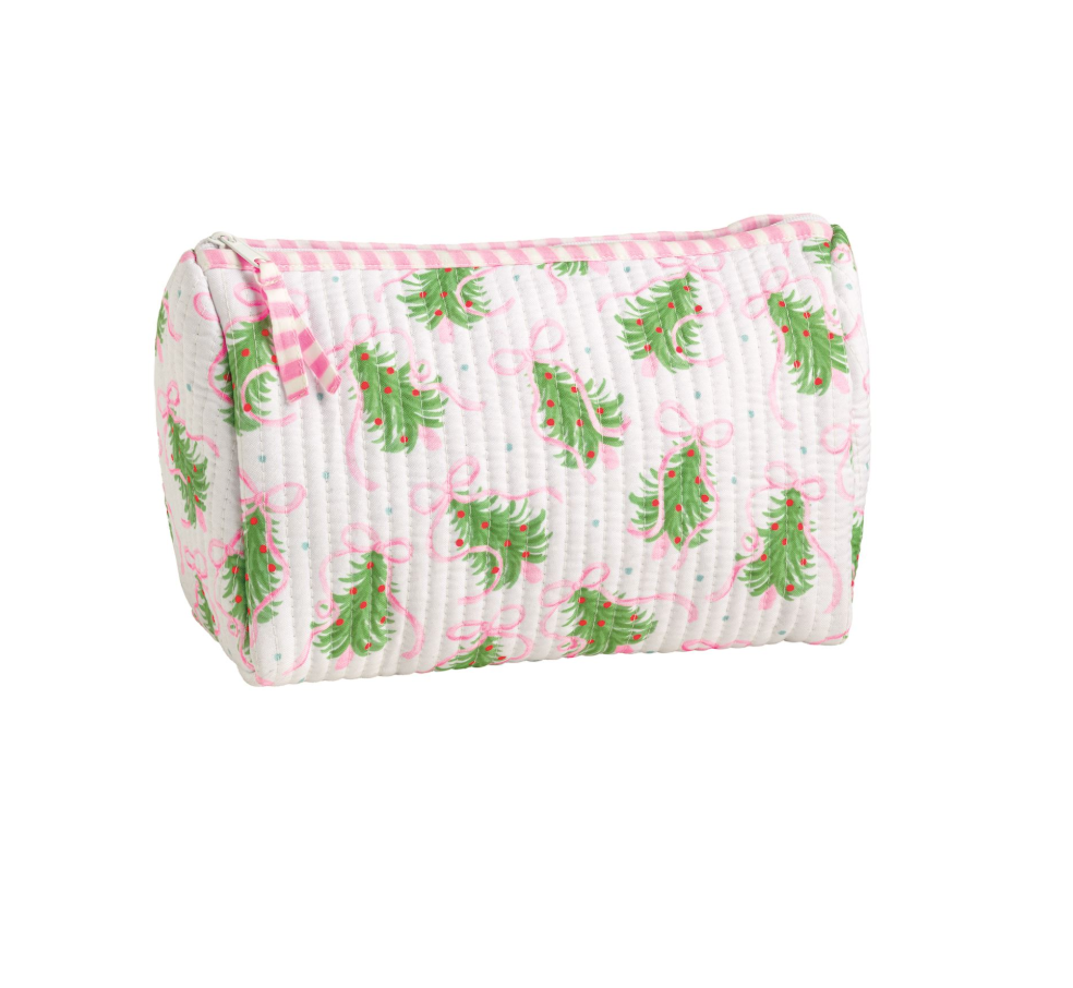Christmas Tree Pink Bow - Quilted Pouch
