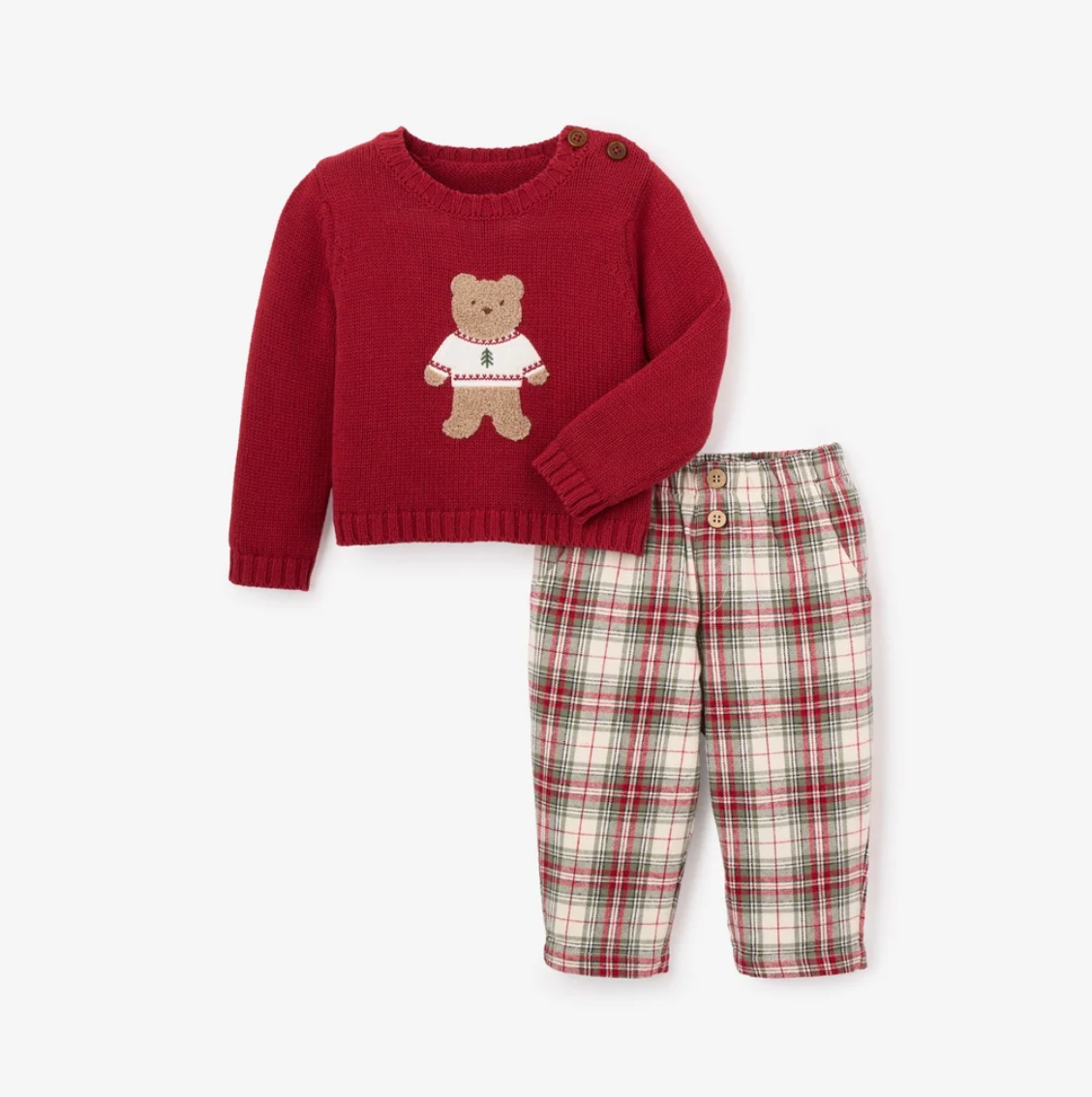 Elegant Baby - Christmas Bear Sweater and Plaid Pants