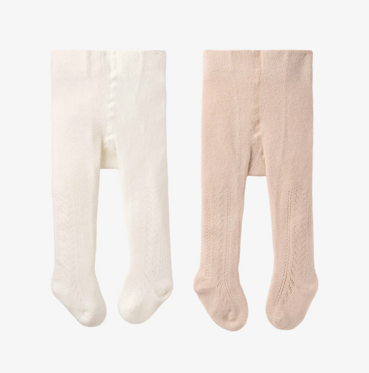 Elegant Baby - Taupe/White Pointelle Tight Set - Set of 2