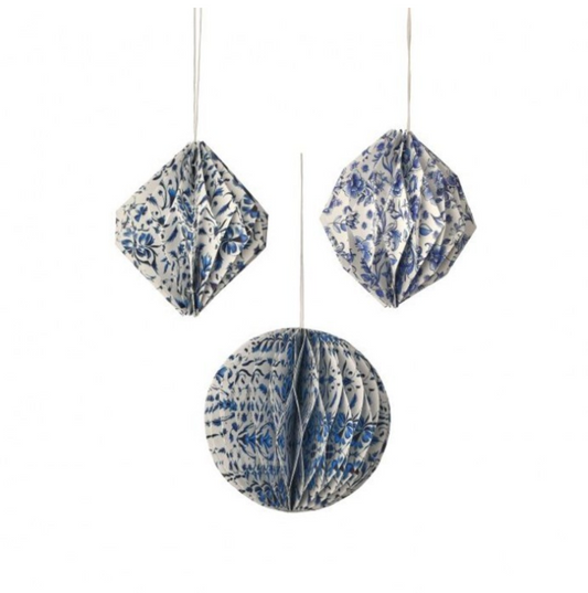 Blue and White Paper Accordion Ornament