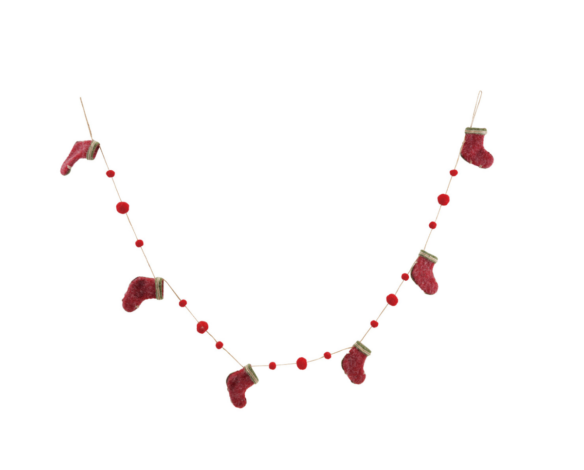 Felt Stocking Garland with Pom Poms