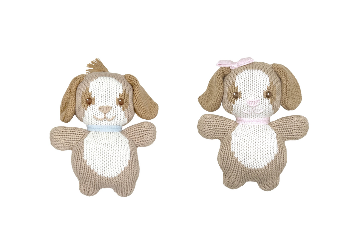 Zubels - Knit Dog Rattle - Pink or Blue