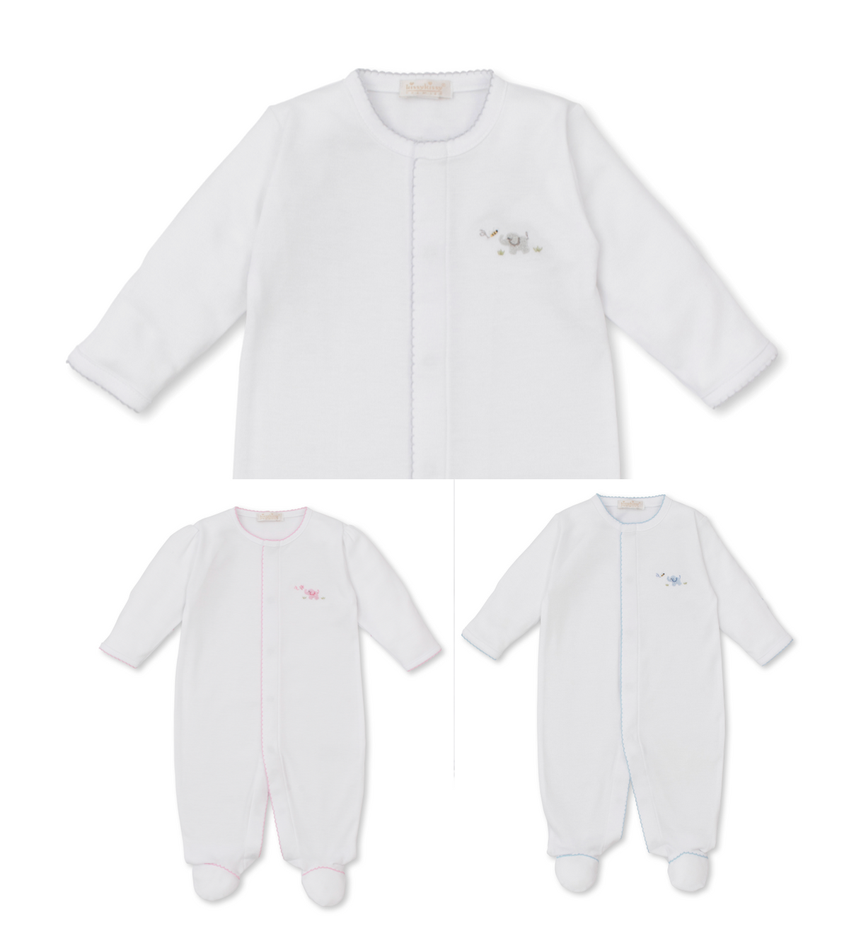 Kissy Kissy - Footie with Hand Embroidered Elephants - Three Colors